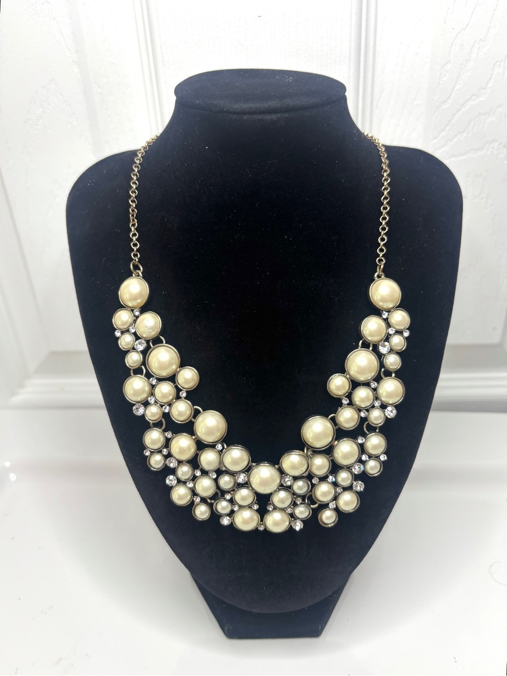 Sugarfix by Baublebar Faux Pearl and Rhinestone Statement Necklace Signed